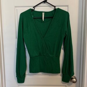 Chic Green V-Neck Women's Blouse